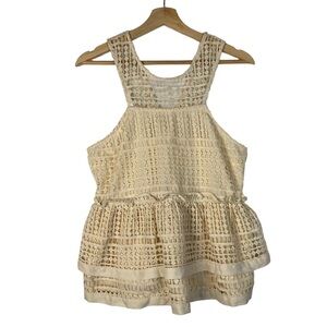 Gianni Bini Cream Lace High Neck Peplum Tank Top L
